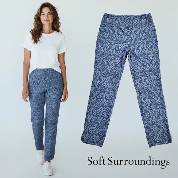 Soft Surroundings Pants - Soft Surroundings Tesori Print Straight Leg Ankle Pants Blue Size S